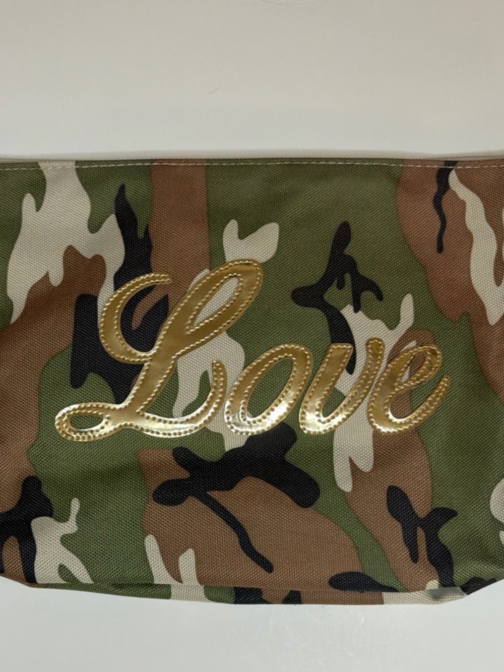 Camouflage Canvas Pouch with Gold 'Love' Accent LOLO brand
